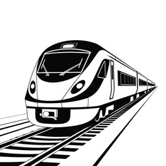 Modern high speed train traveling on tracks illustration