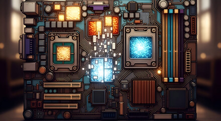 Dynamic digital circuitry pulsates with vibrant energy, showcasing advanced technology and complex data flow for innovative projects