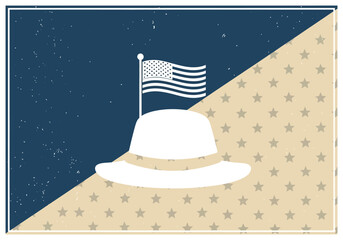 Patriotic white summer sun hat with a small American flag.