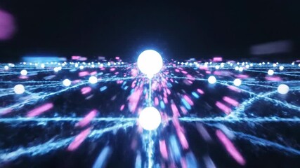 Abstract digital network animation illuminated lines and spheres on dark background - Powered by Adobe