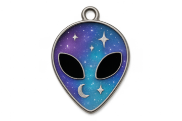 Alien head galaxy space pendant with stars and moon