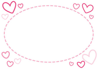 バレンタインや愛のメッセージ用のかわいい飾り枠・ピンクのハートと点線で囲まれた楕円フレーム