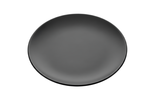 Empty elegant black plate isolated on transparent background 