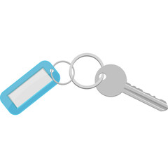 Silver Key With Blue Tag Attached To A Metal Ring Isolated On Transparent Background