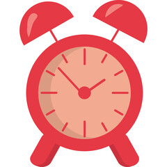 Red alarm clock with round face and two bells on top isolated on a transparent background