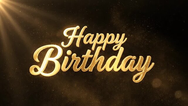 Golden "Happy Birthday" text with light rays on a dark, textured background, perfect for celebrations. - Powered by Adobe