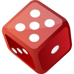 Red Dice Showing Five and One Dots With Glossy Texture and Transparent Background Ready for Game Play and Chance