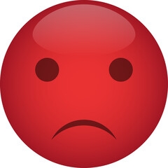 Red Angry Emoji Face With Dark Eyes and Frowning Mouth On Transparent Background Glossy Texture