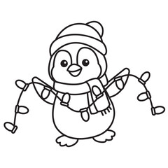 Penguin Lights Coloring Page