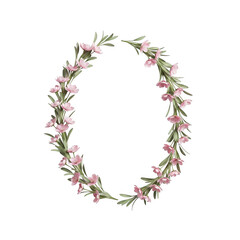 Obraz premium Delicate floral wreath with pink blossoms isolated on transparent background