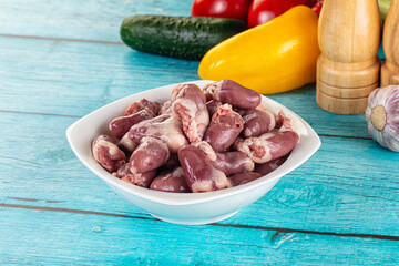 Raw chicken hearts for cooking