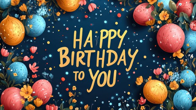 Colorful floral birthday balloons frame with "Happy Birthday to You" text.