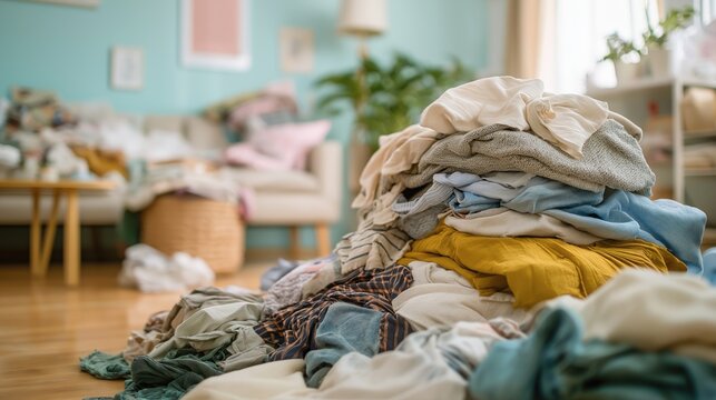 Pile of Laundry in Messy Living Room