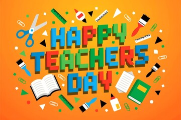 Bright colorful celebration design for teachers day with educational tools and creative elements