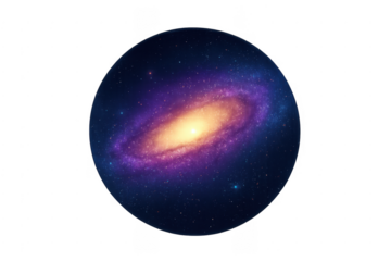 Spiral galaxy with bright core on transparent background
