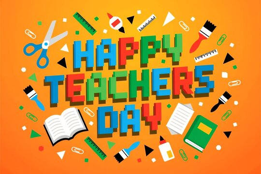 Bright colorful celebration design for teachers day with educational tools and creative elements