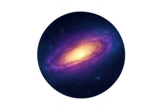 Spiral galaxy with bright core on transparent background
