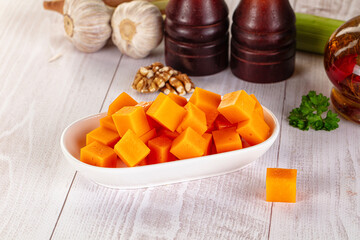 Yellow cheddae cheese cubes snack