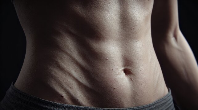 Soft Belly Showcases Stretch Marks and Small Scars Under Studio Lighting, Highlighting Skin Realism and Natural Beauty