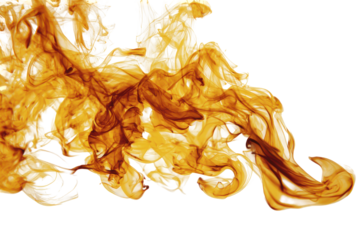 Abstract orange and yellow smoke swirls isolated on transparent background. Vibrant orange and yellow smoke isolated on white background.