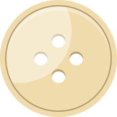 Simple beige sewing button with four holes centered on a transparent background with a subtle glossy sheen and thin raised edge detail representing clothing accessories and craft supplies