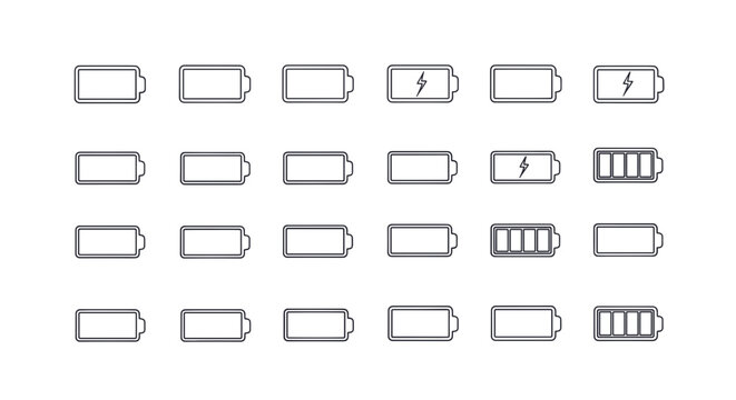 A collection of battery icons showing different charge levels.