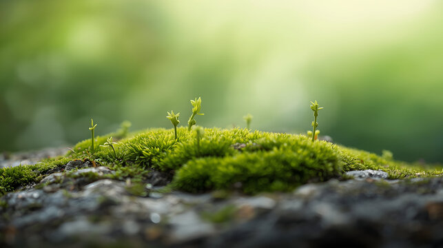 Tranquil Green Moss with New Growth | Serene Nature Background for Wellness Apps, Calming Wallpapers, and Eco Branding