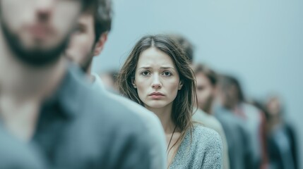 Young Woman Standing Alone In Crowd