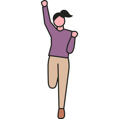 Person Celebrating Victory With One Arm Raised In Purple Sweater And Tan Pants On Transparent Background