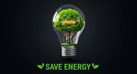 Save energy concept with tree growing inside light bulb on clean background, representing renewable resources and environmental conservation. (152)