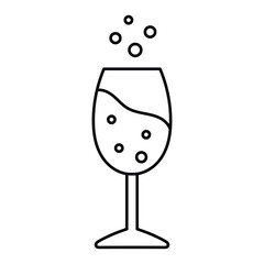 A line drawing of a wine glass filled with bubbly liquid