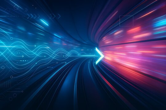 Cyber tunnel of streaming data, abstract illustration of internet backbone, bandwidth and information superhighway