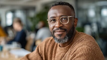 Confident Gaze: A close-up shot of a distinguished, bespectacled man with a warm smile, conveying wisdom and approachability.