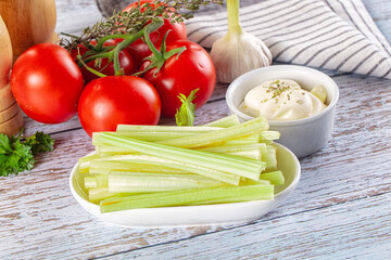 Dietary green celery stick heap