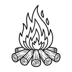Camp fire illustration vector style coloring page 