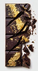 Gold-flecked dark chocolate bar, broken into irregular pieces