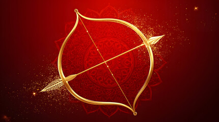 digital artwork featuring a golden arrow and bow