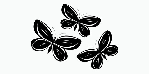 Fototapeta premium Black butterflies in minimalist design on white background 