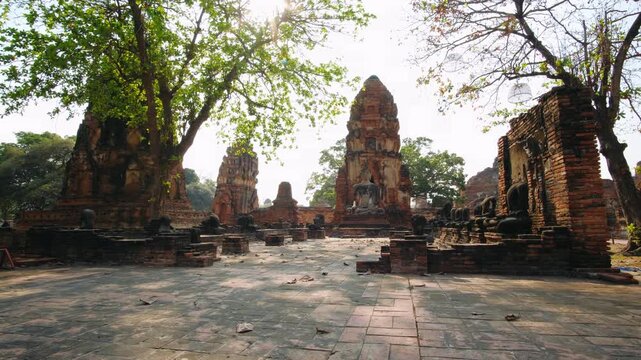 Ancient ruins of Wat Mahathat temple in Ayutthaya, Thailand. UNESCO World Heritage Site.