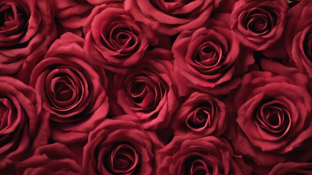 Dense roses arranged into uniform circular patterns overlapping petals creating a woven textile illusion shot under natural balanced