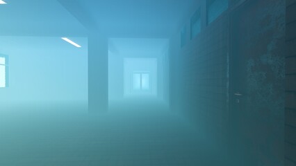 Liminal Space Empty Room with Thick Fogs &ndash; 3D Render