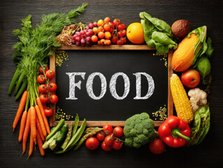 chalk drawing of food on a blackboard