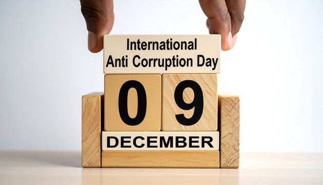 International Anti-Corruption Day: Wooden Block Calendar Displaying December 9th