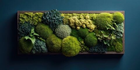 Framed moss wall art; various textures, shades of green