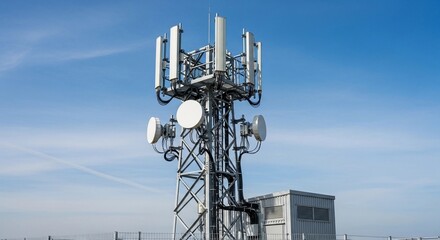 5G cellular communication antenna for telecommunication infrastructure. Modern wireless technology for high speed mobile network connection.