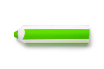 Pencil shaped colored eraser on white background
