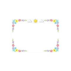 Floral border with sun and clouds isolated on transparent background