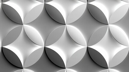 A seamless, abstract background featuring a repeating geometric pattern of overlapping curved shapes, creating a sense of depth and dimension with stark light a