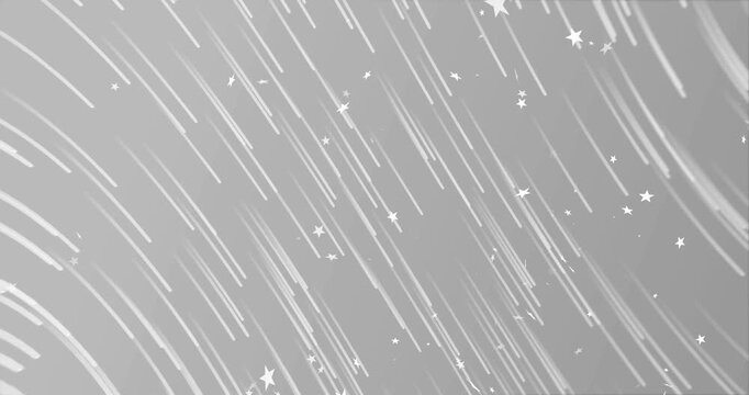 Star trails and icons starting left sweeping diagonal, densifying toward right on mid-gray