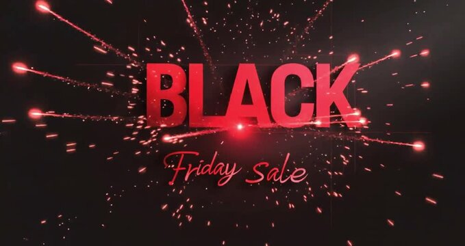 Zoom sur texte en anglais &laquo; Black Friday Sale &raquo; avec explosion lumineuse rouge soldes et au Black Friday
